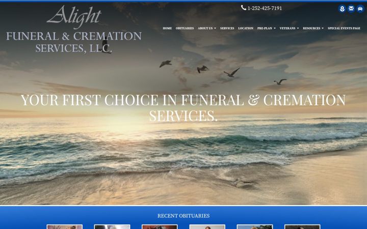 Captură de ecran a alightfuneralcremation.com