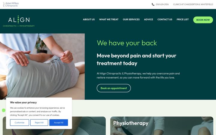 Screenshot of alignchirophysio.co.uk