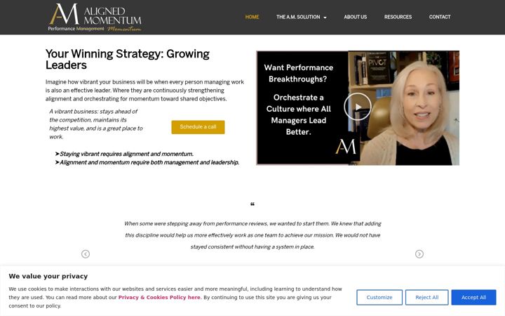 Screenshot stránky alignedmomentum.com