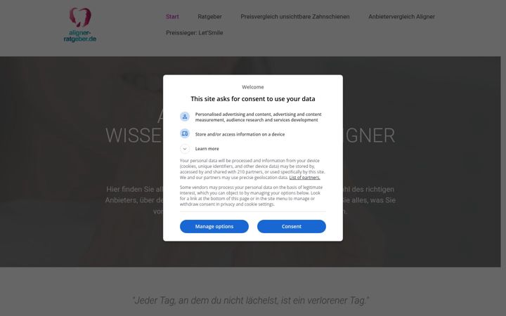 Screenshot von aligner-ratgeber.de
