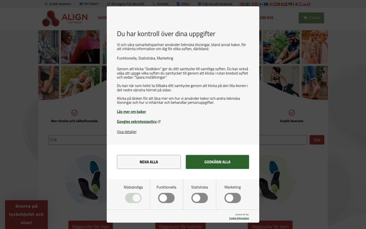 Screenshot van alignfootwear.se