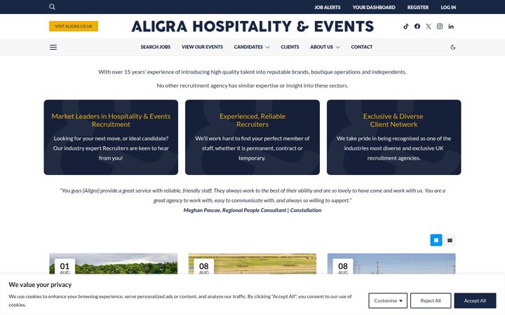 Screenshot of aligraevents.co.uk