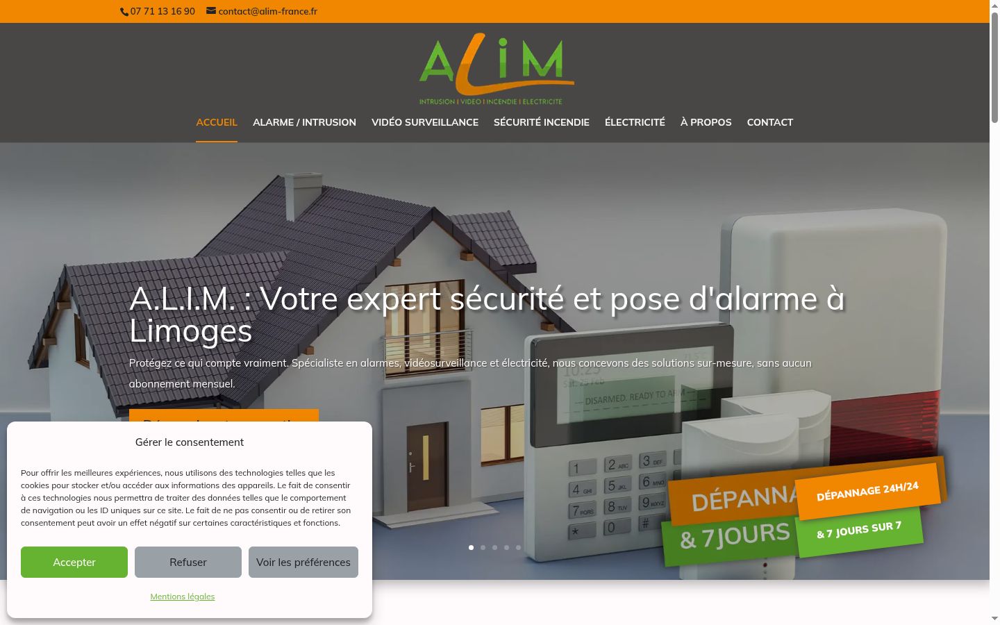 Capture d'écran de la bannière de consentement affichée avant toute interaction