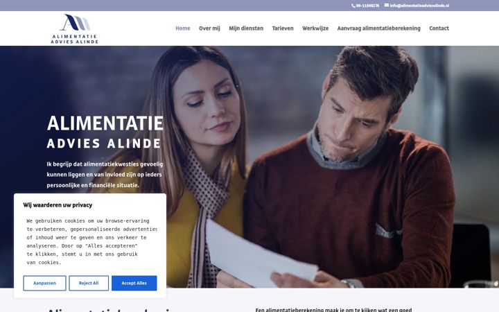 Ekrānuzņēmums no alimentatieadviesalinde.nl