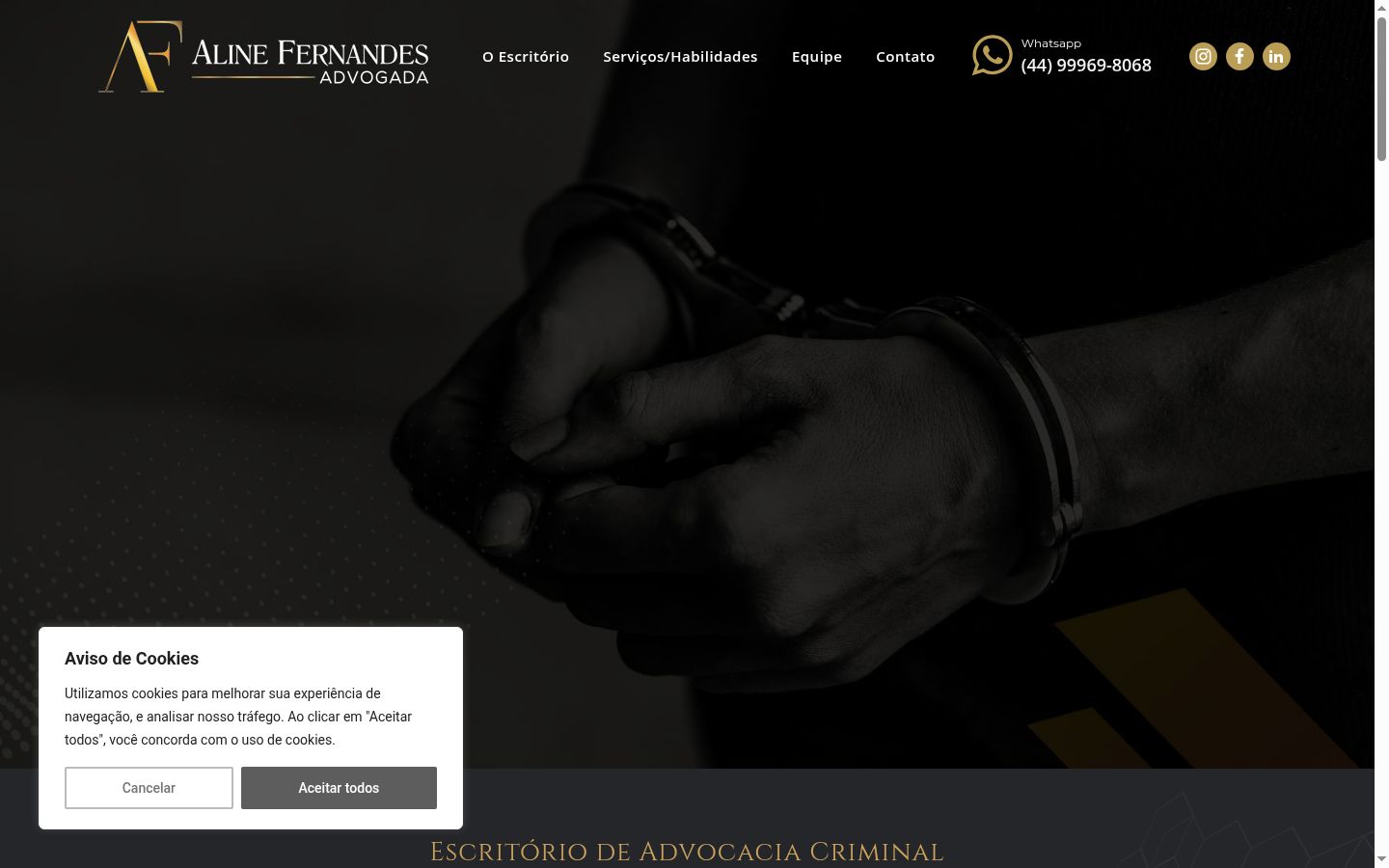 Captura de ecrã do banner de consentimento apresentado antes de qualquer interação