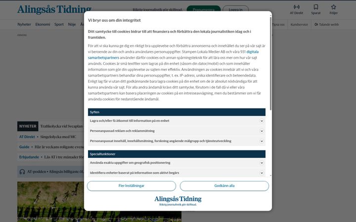 Screenshot of alingsastidning.se