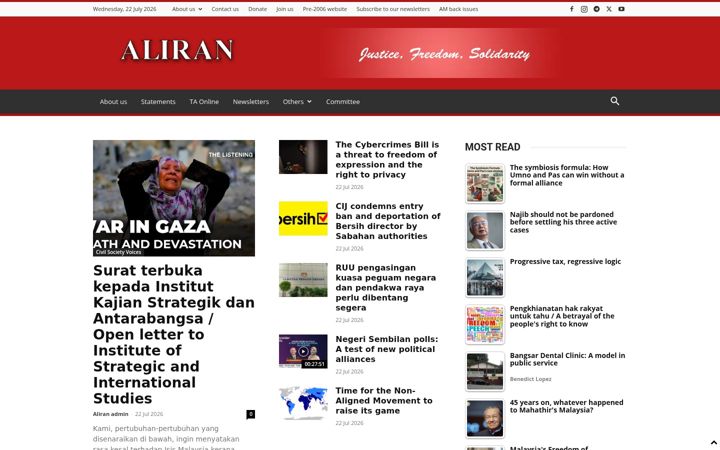 Screenshot of aliran.com