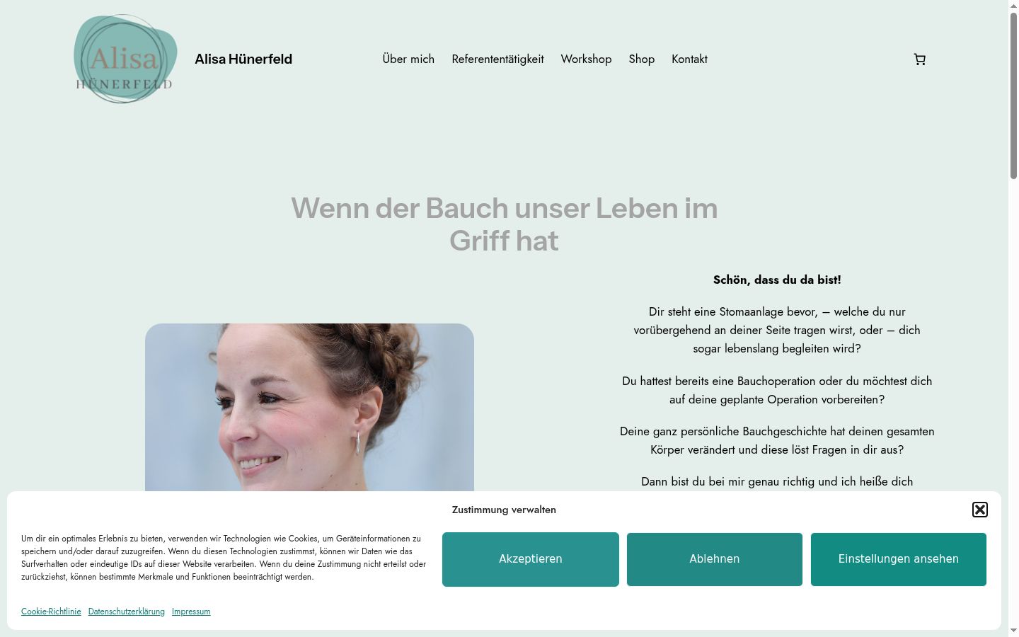 Screenshot des Einwilligungsbanners vor jeglicher Interaktion