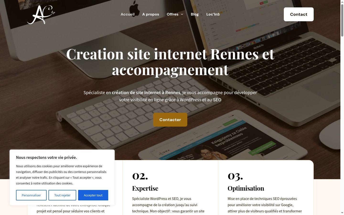 Capture d'écran de la bannière de consentement affichée avant toute interaction