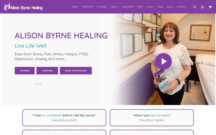 Kuvakaappaus sivustosta alisonbyrnehealing.com