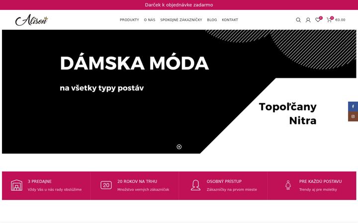 Kuvakaappaus sivustosta alisonfashion.sk