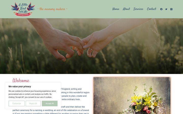 Screenshot of alittlebirdtoldmeceremonies.co.uk