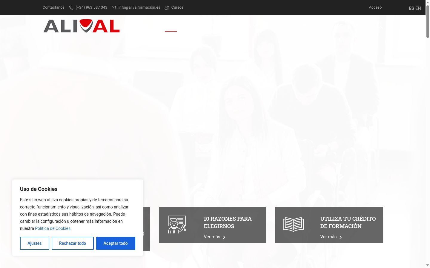 Captura de pantalla del banner de consentimiento mostrado antes de cualquier interacción
