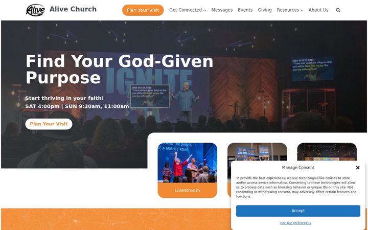 Skjermbilde av alivechurch.com