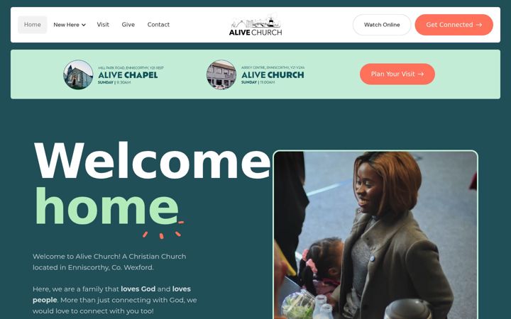 Skjámynd af alivechurch.ie