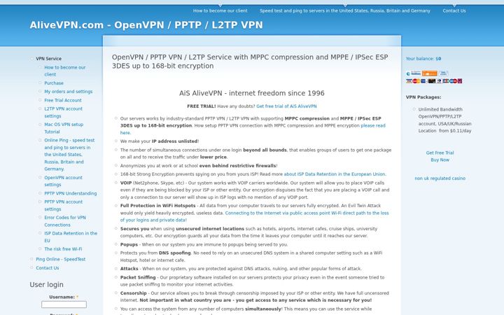 Screenshot of alivevpn.com