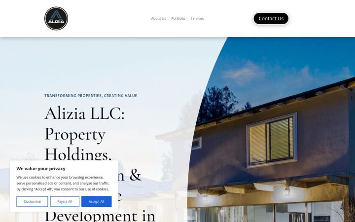 Screenshot of aliziallc.com