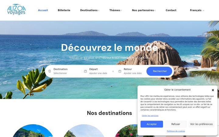 Screenshot of alizoavoyages.com