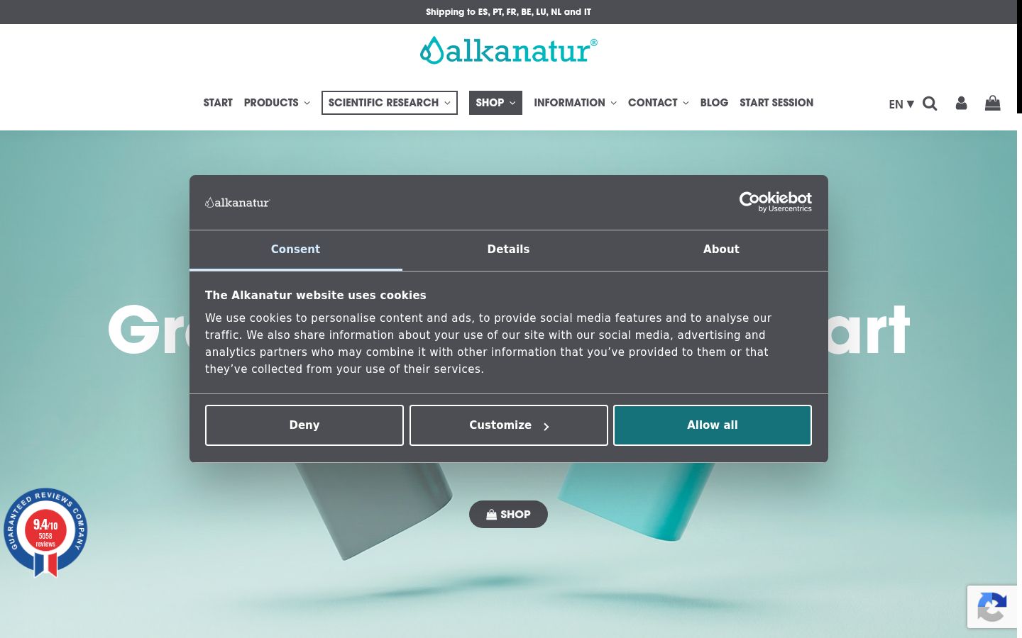 Screenshot of the consent banner shown before any interaction