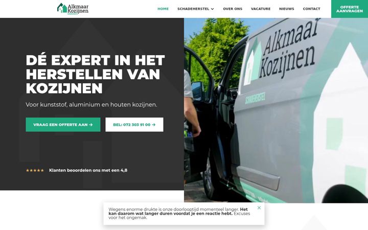 Screenshot of alkmaarkozijnen.nl