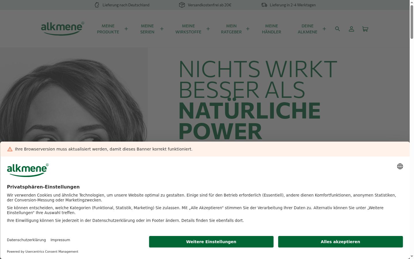 Captura de ecrã do banner de consentimento apresentado antes de qualquer interação