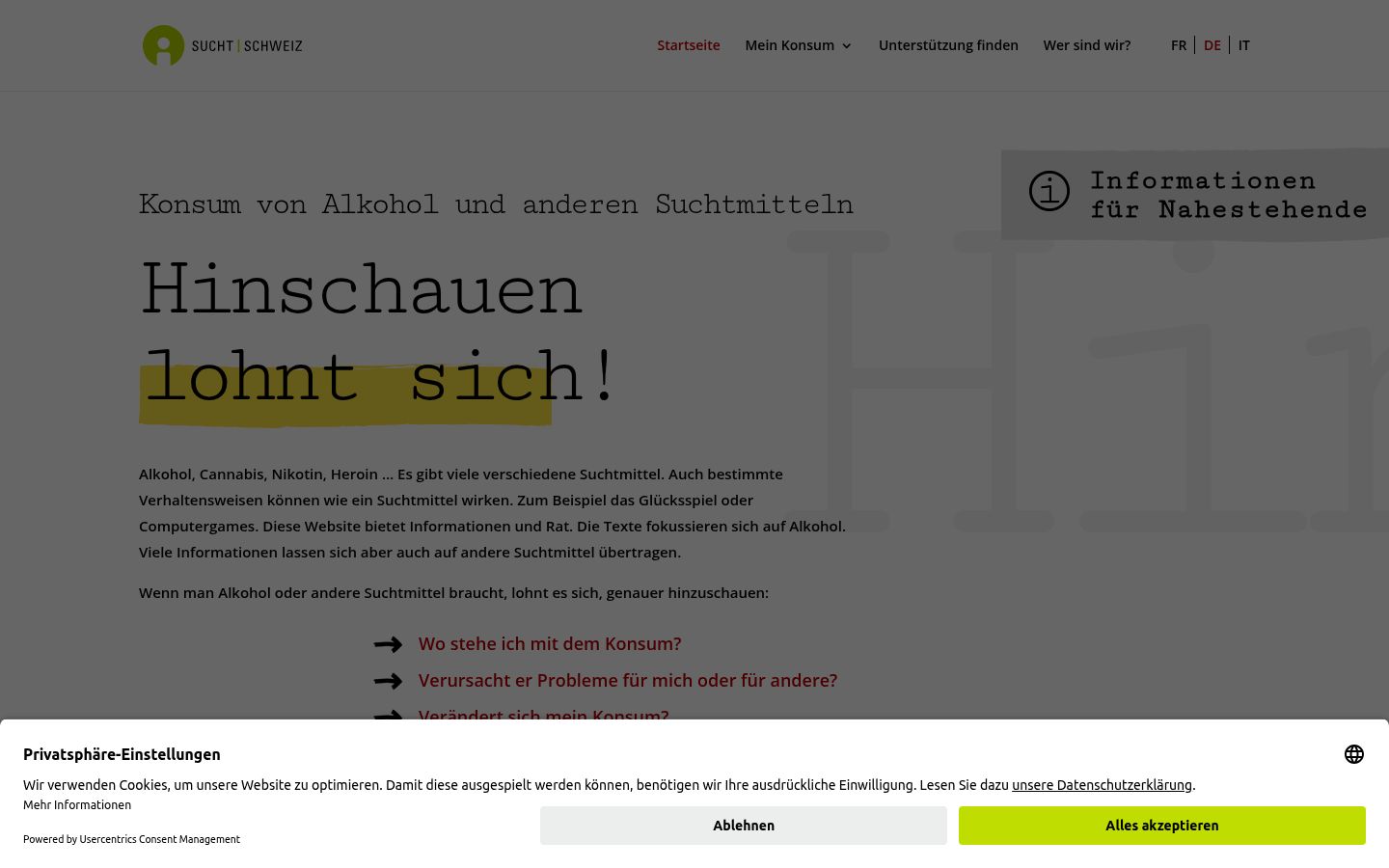 Screenshot of the consent banner shown before any interaction