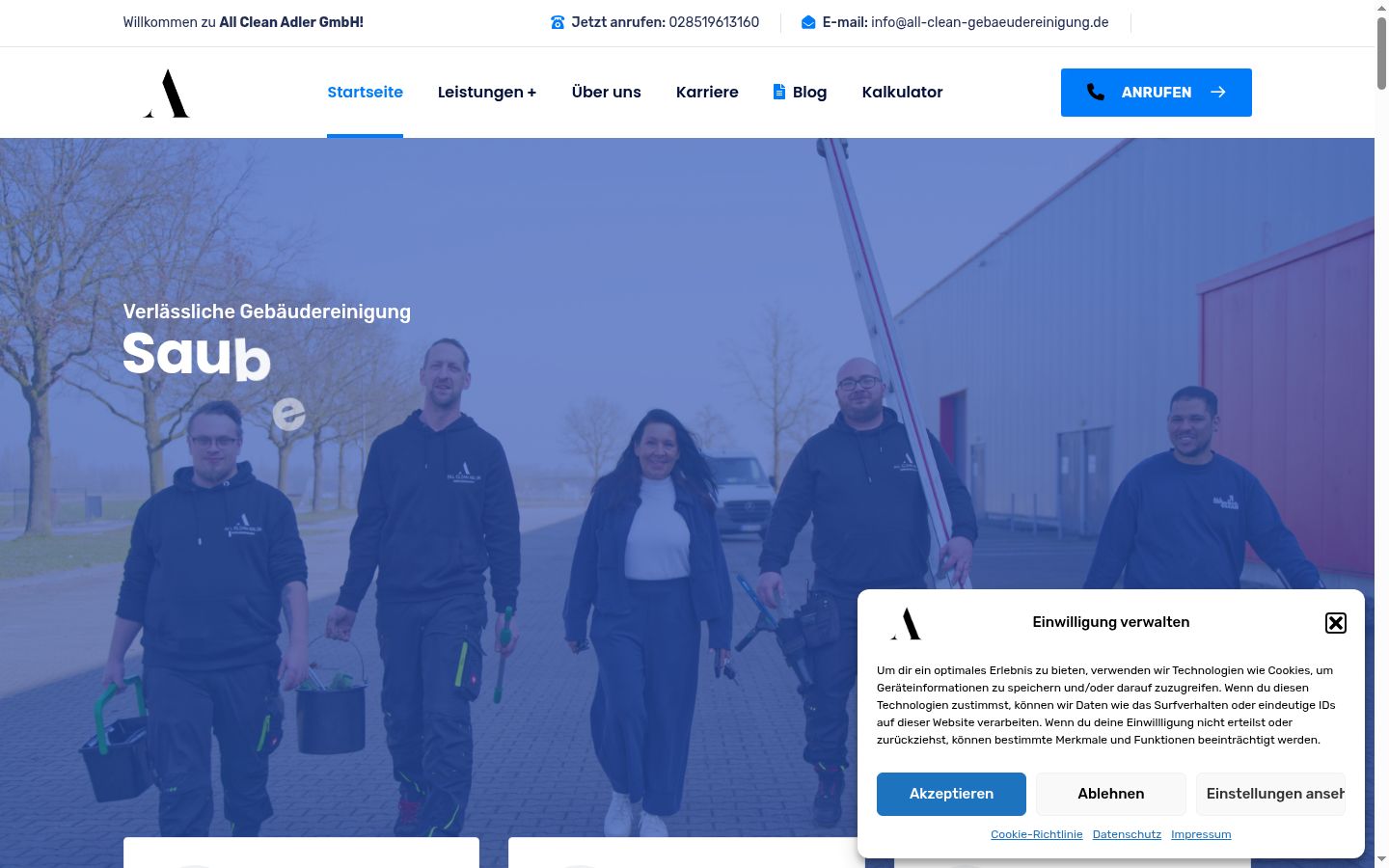 Screenshot des Einwilligungsbanners vor jeglicher Interaktion