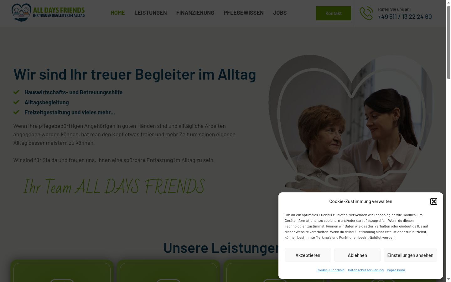 Screenshot des Einwilligungsbanners vor jeglicher Interaktion