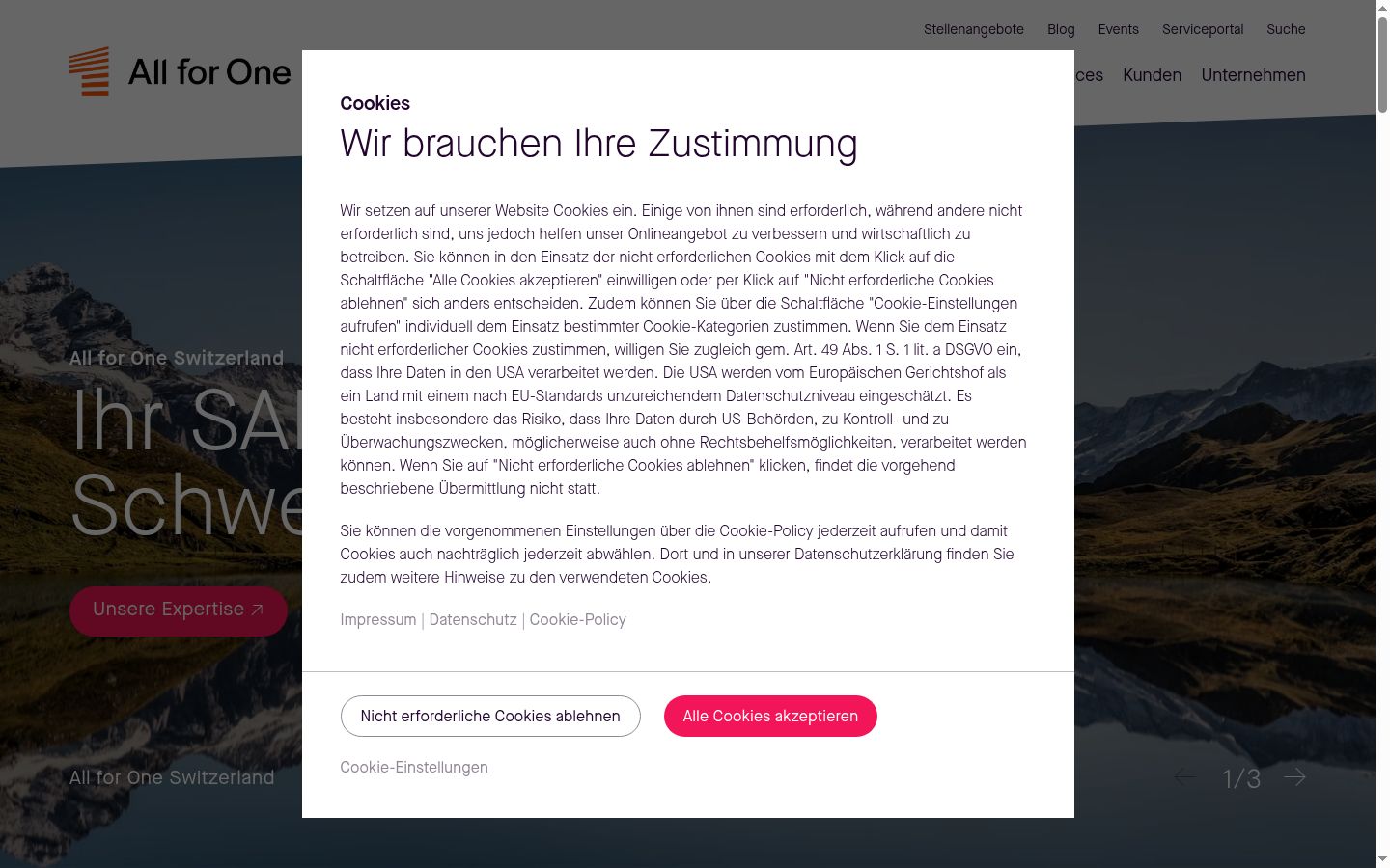Screenshot of the consent banner shown before any interaction