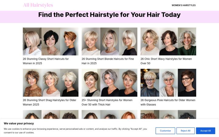Posnetek zaslona all-hairstyles.net