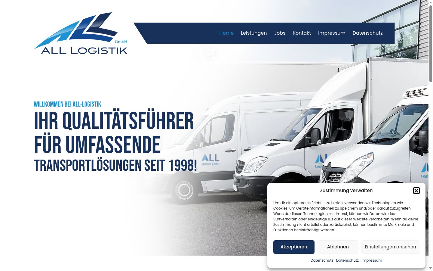 Screenshot des Einwilligungsbanners vor jeglicher Interaktion
