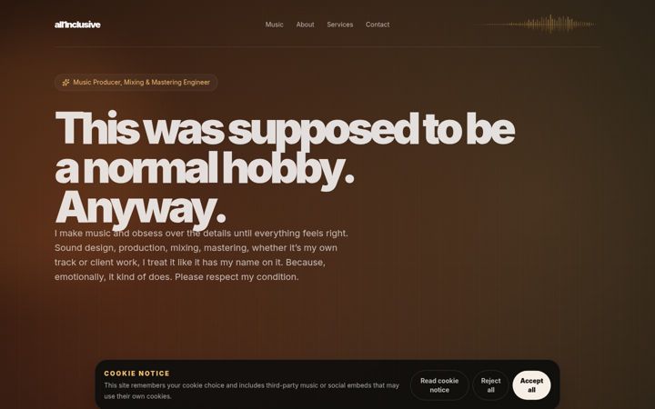 Screenshot of all1nclusivemusic.com