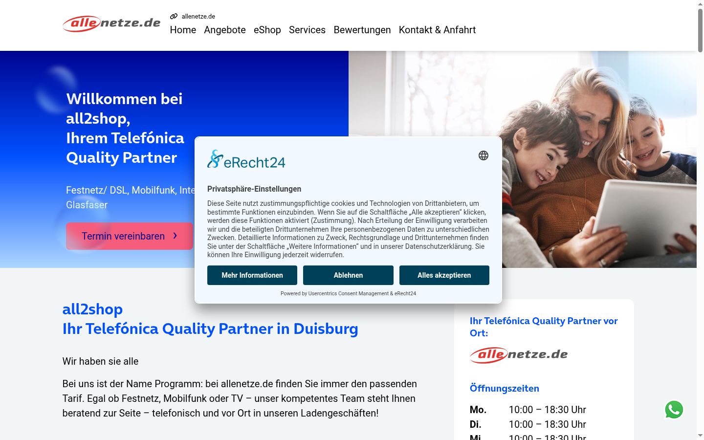 Screenshot del banner di consenso mostrato prima di qualsiasi interazione