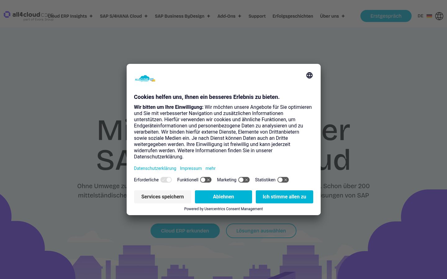 Screenshot del banner di consenso mostrato prima di qualsiasi interazione