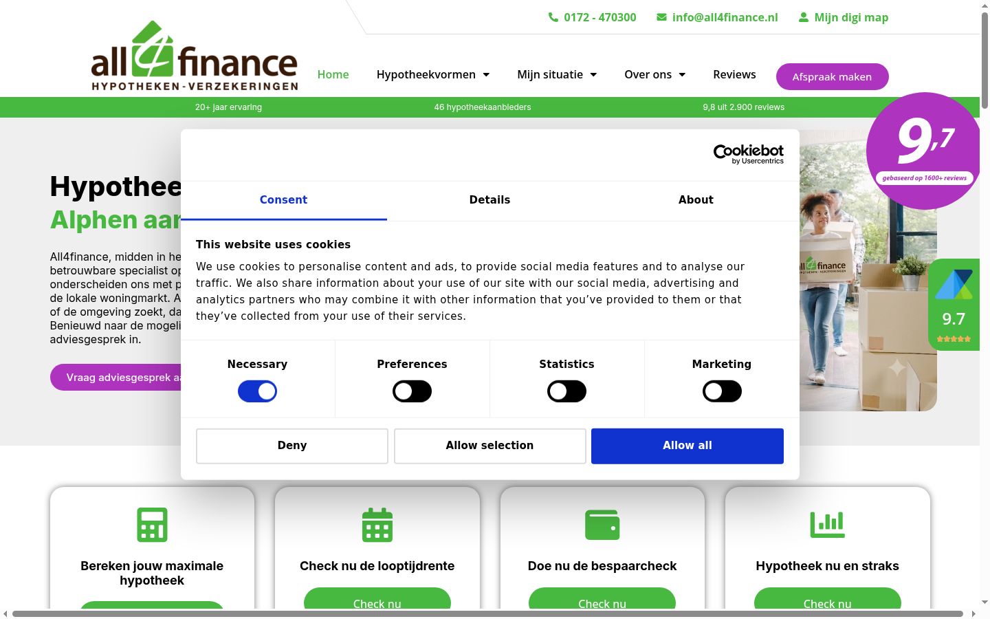 Screenshot del banner di consenso mostrato prima di qualsiasi interazione
