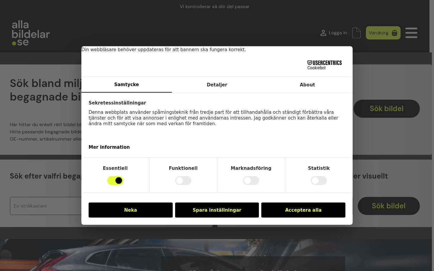 Skærmbillede af samtykkebanneret, som det blev vist før nogen interaktion