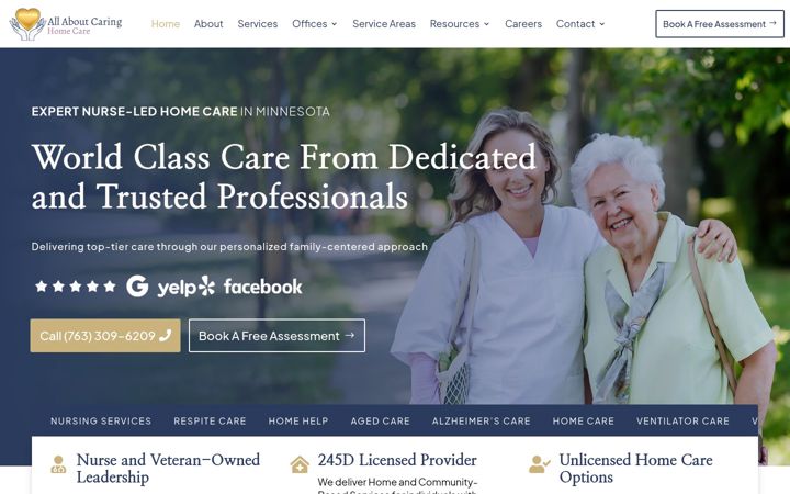 Screenshot of allaboutcaringhomecaremn.com