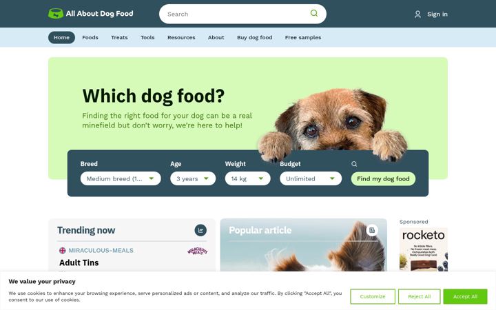 Screenshot of allaboutdogfood.co.uk