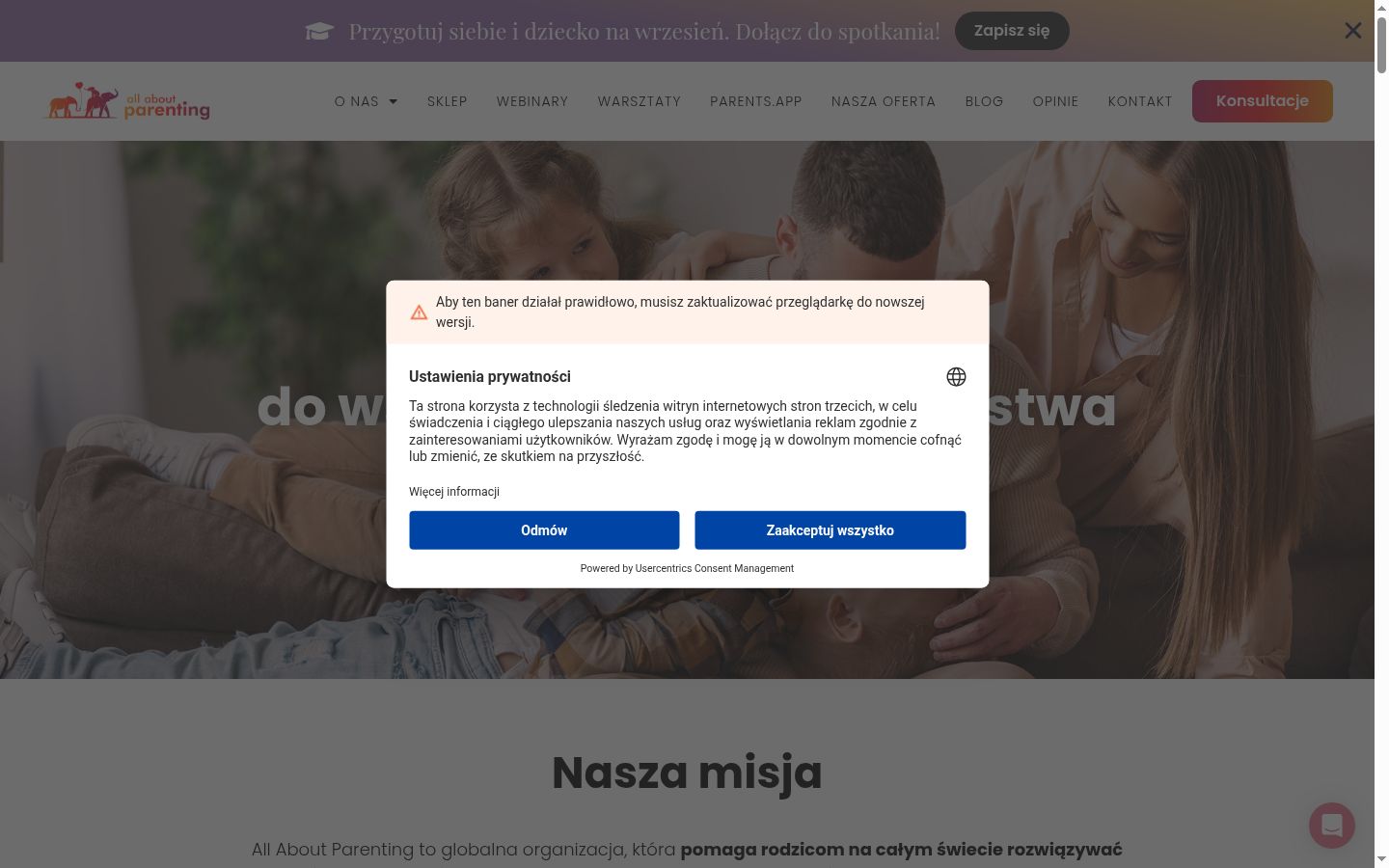 Sutikimo reklamjuostės, rodytos prieš bet kokią sąveiką, ekrano kopija