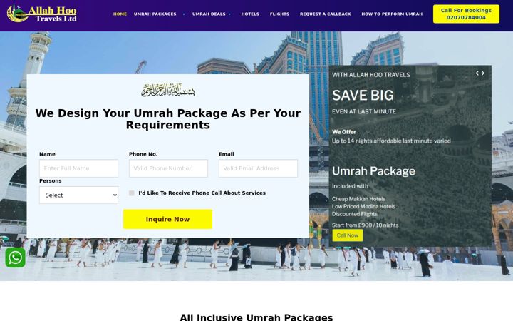 Screenshot of allahhootravels.co.uk