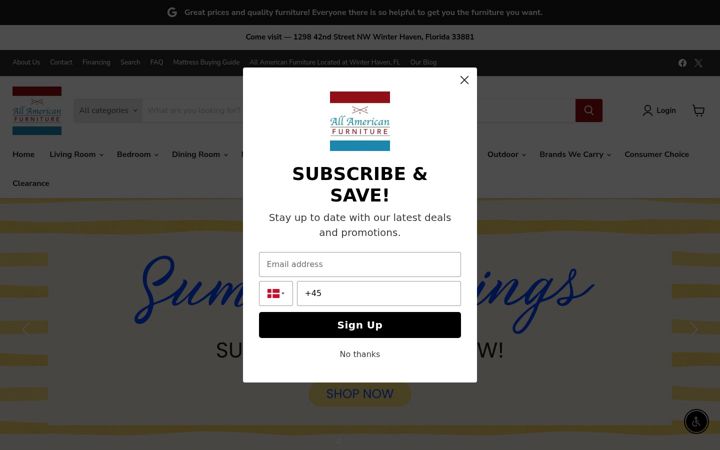 Screenshot of allamericanfurnitureandmattress.com