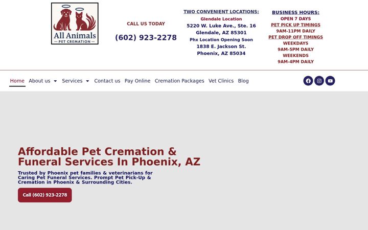 Zrzut ekranu allanimalspetcremation.com