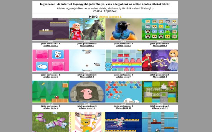 Screenshot of allatosjatekok.eu