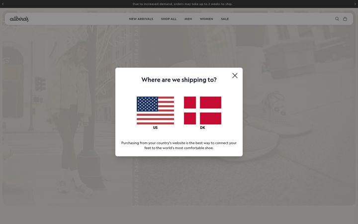 Screenshot van allbirds.com