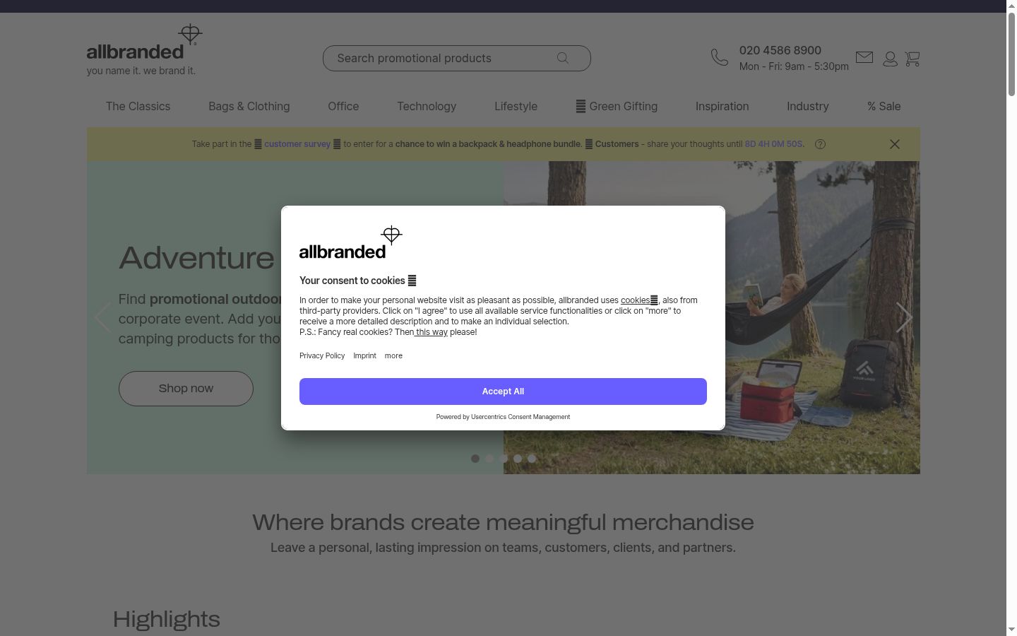Sutikimo reklamjuostės, rodytos prieš bet kokią sąveiką, ekrano kopija