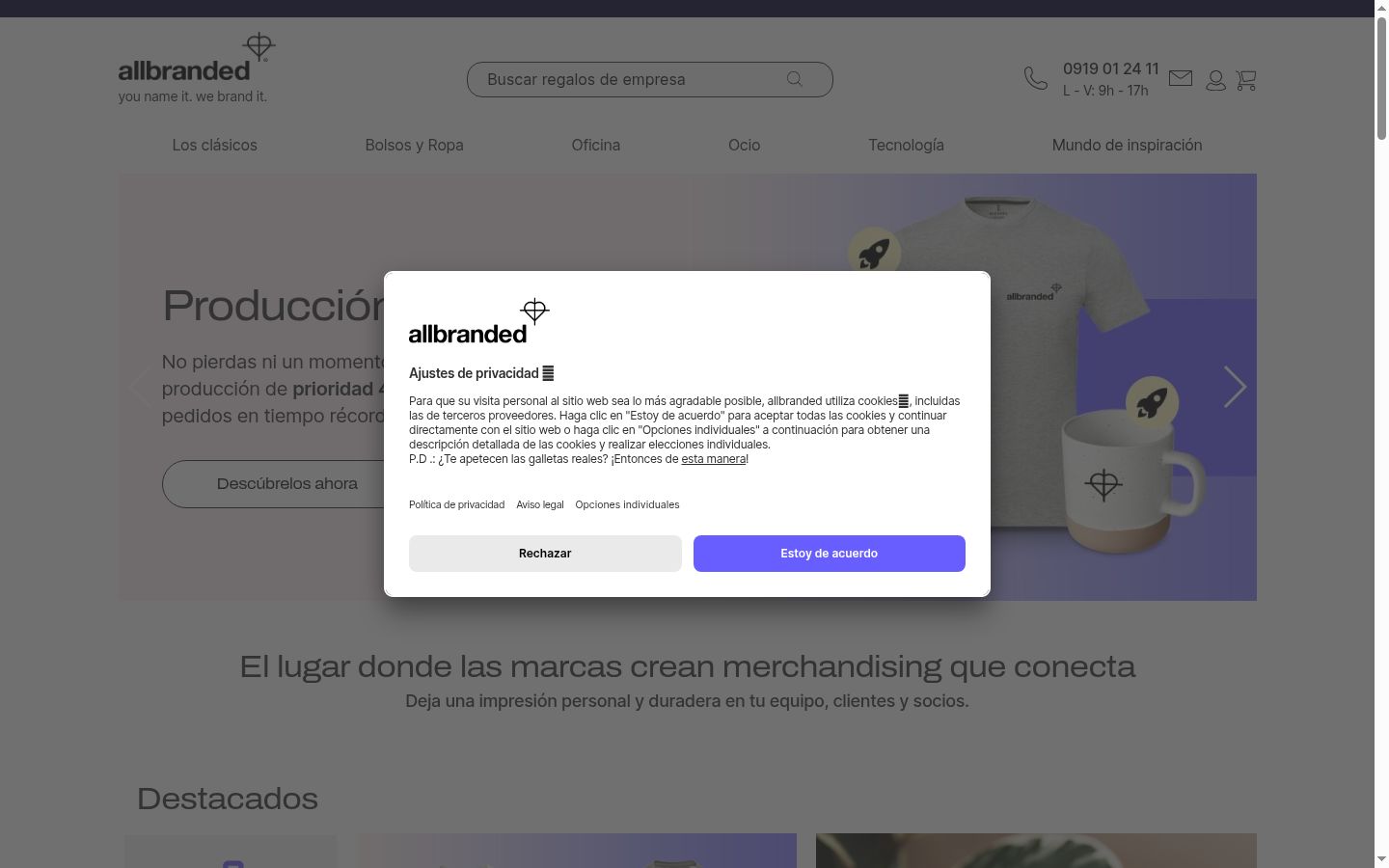 Screenshot del banner di consenso mostrato prima di qualsiasi interazione