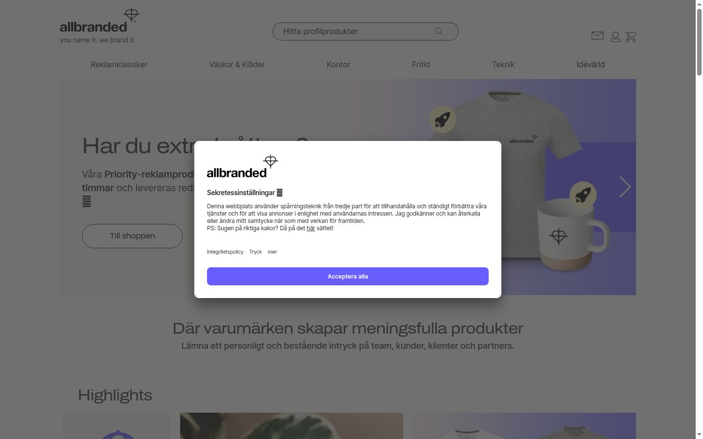 Screenshot des Einwilligungsbanners vor jeglicher Interaktion