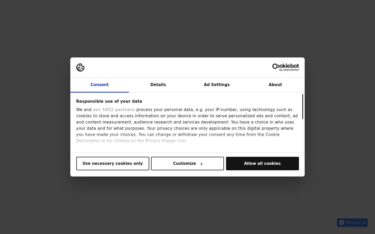 Capture d'écran de la bannière de consentement affichée avant toute interaction