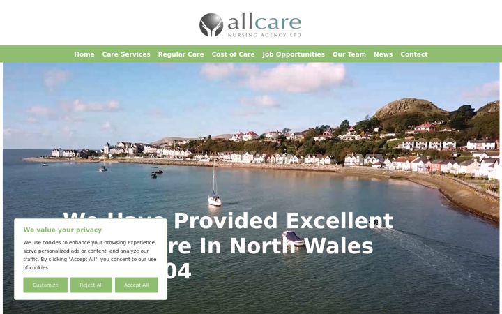 Screenshot of allcarenursing.co.uk
