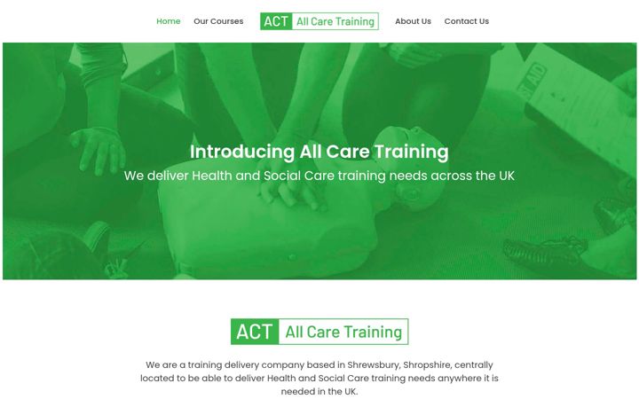 Screenshot of allcaretraining.co.uk